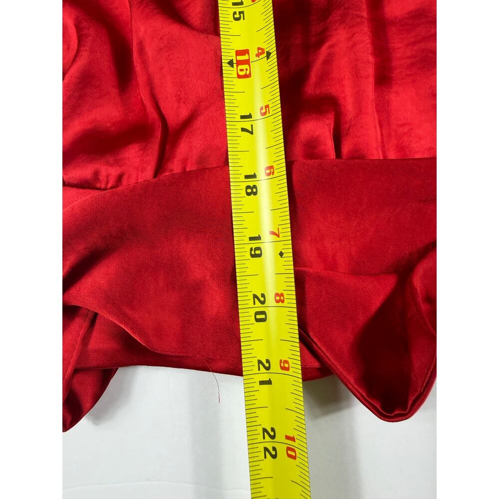 Express Portofino Red Satin Tie Front Button-Up Blouse Women’s Large Holiday - Picture 11 of 13